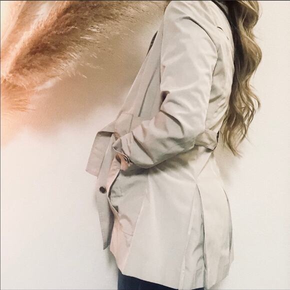 CALVIN KLEIN Khaki Tan Cream Lined Belted Button Preppy Tie Trench Coat Jacket S - Picture 4 of 8